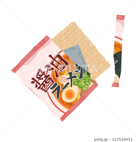 醤油ラーメンの袋麺イラスト 127530455