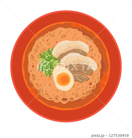 トッピングを乗せた醤油袋めんのイラスト 127530459