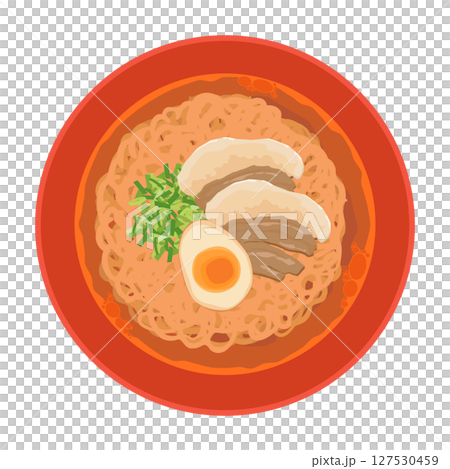 トッピングを乗せた醤油袋めんのイラスト 127530459