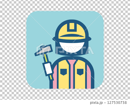 A simple square colorful illustration icon of a craftsman holding a hammer A simple square colorful illustration icon of a craftsman holding a hammer 127530738