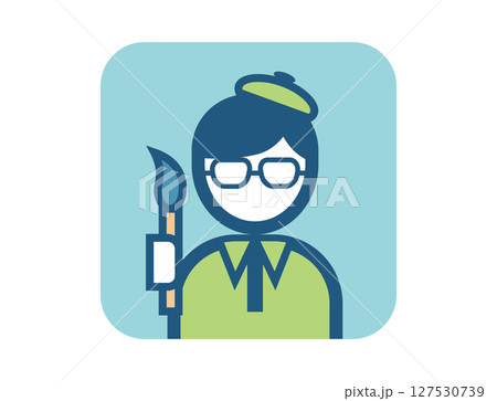 絵筆を持った画家のシンプルな四角いカラフルカラーイラストアイコン 127530739