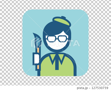 絵筆を持った画家のシンプルな四角いカラフルカラーイラストアイコン 127530739
