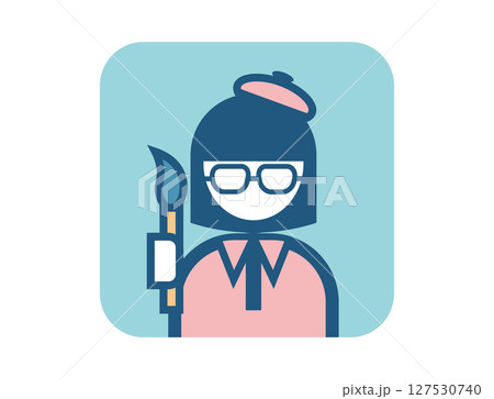絵筆を持った画家のシンプルな四角いカラフルカラーイラストアイコン 127530740