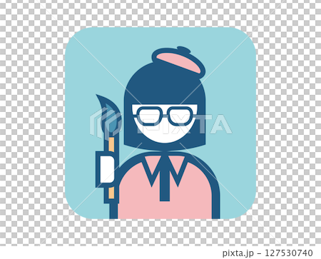 絵筆を持った画家のシンプルな四角いカラフルカラーイラストアイコン 127530740