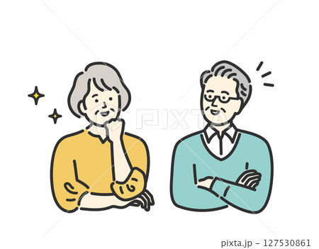 笑顔のシニア夫婦の上半身イラスト 127530861
