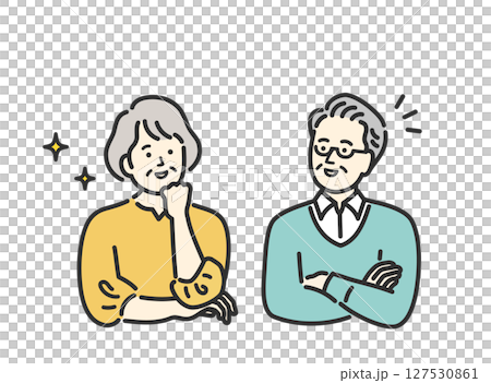 笑顔のシニア夫婦の上半身イラスト 127530861