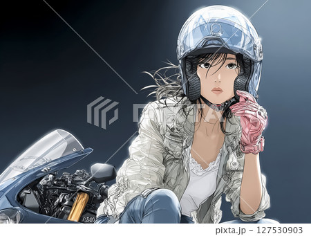 女性ライダーのアップのイラスト素材のイラスト素材 [127530903] - PIXTA