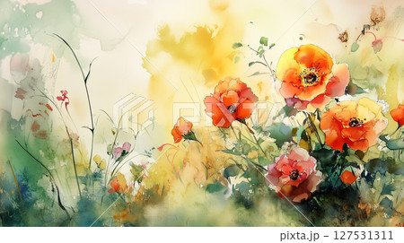 花畑と草原の風景 水彩画（Generative AI） 127531311