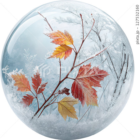 Autumn leaves encased in a marble like glass display 127532160