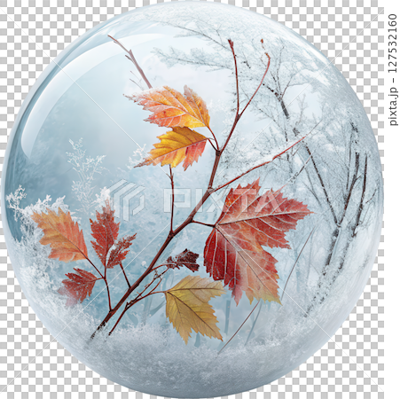 Autumn leaves encased in a marble like glass display 127532160