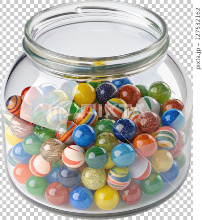 Colorful Glass Jar Filled with Marbles 127532162