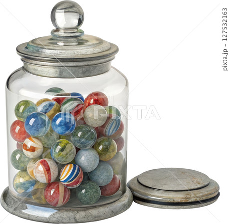 Colorful glass jar filled with marbles 127532163