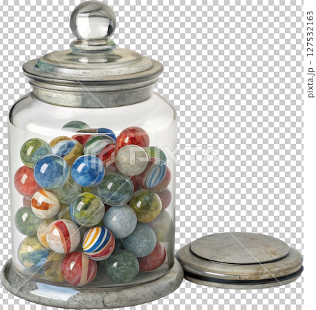 Colorful glass jar filled with marbles 127532163