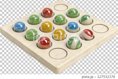 Colorful wooden marbles arranged in a grid pattern 127532170