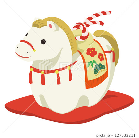 かわいい馬の土鈴のイラスト、午年の年賀状素材 127532211