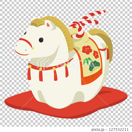 かわいい馬の土鈴のイラスト、午年の年賀状素材 127532211
