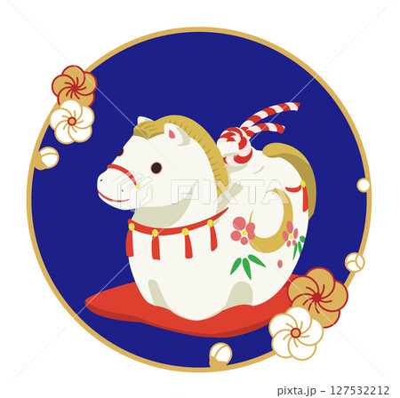 かわいい馬の土鈴のイラスト、午年の年賀状素材 かわいい馬の土鈴のイラスト、午年の年賀状素材 127532212
