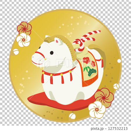 Cute horse clay bell illustration, material for New Year's cards for the Year of the Horse 127532213