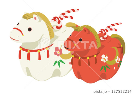 かわいい馬の土鈴のイラスト(紅白セット) かわいい馬の土鈴のイラスト(紅白セット) 127532214
