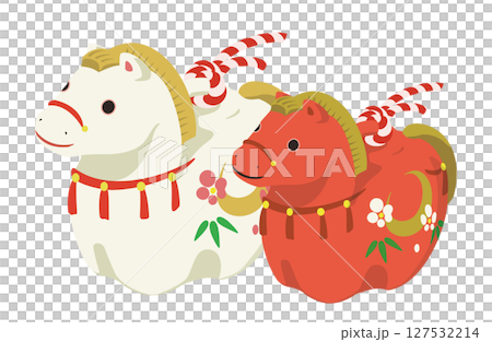 かわいい馬の土鈴のイラスト(紅白セット) かわいい馬の土鈴のイラスト(紅白セット) 127532214