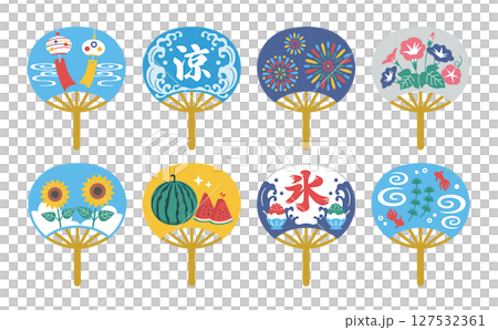 日本の夏を彩るうちわデザインセット 127532361