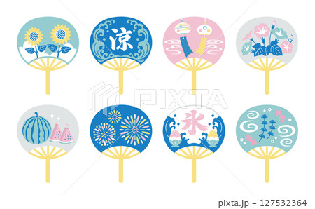 日本の夏を彩るうちわデザインセット 127532364