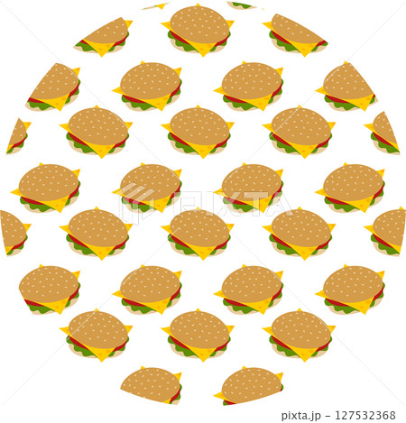 Vegan burger with Vegetables and Cheese slice Seamless Pattern on Circle Backdrop Healthy Fast Food Vegan burger with Vegetables and Cheese slice Seamless Pattern on Circle Backdrop Healthy Fast Food 127532368