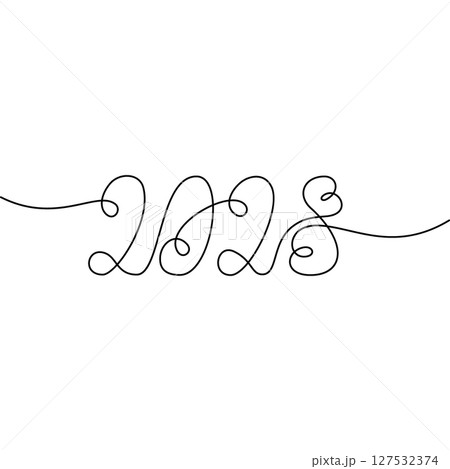 2028 Hand lettering date one continuous line. New Year or Christmas greeting cards design concept 127532374