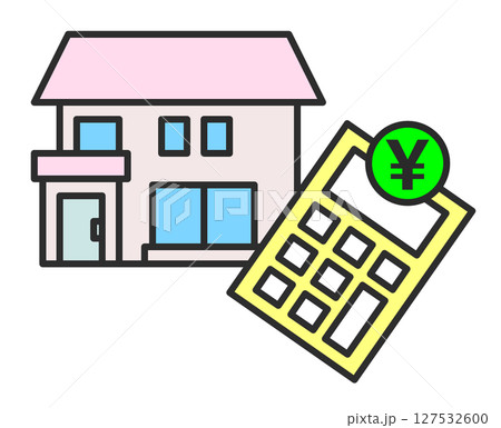 住宅の税金や住宅ローンの返済額を電卓で計算するイラスト 住宅の税金や住宅ローンの返済額を電卓で計算するイラスト 127532600