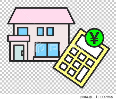 住宅の税金や住宅ローンの返済額を電卓で計算するイラスト 住宅の税金や住宅ローンの返済額を電卓で計算するイラスト 127532600
