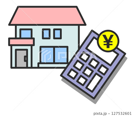 住宅の税金や住宅ローンの返済額を電卓で計算するイラスト 127532601