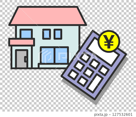 住宅の税金や住宅ローンの返済額を電卓で計算するイラスト 127532601