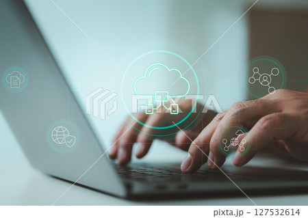 Cloud network concept on virtual laptop screen 127532614