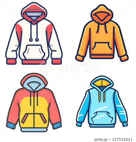 Explore a chic collection of colorful hoodies with this vibrant illustration 127532821