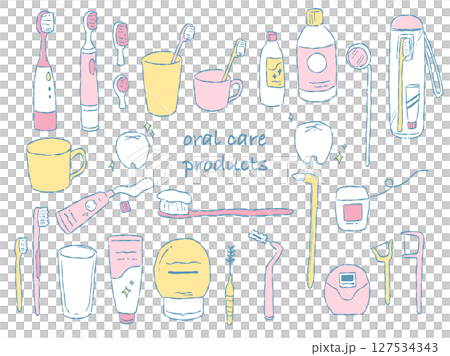 手繪插畫組牙膏產品（黃色、粉紅色） 127534343