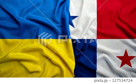 パナマの国旗とウクライナの国旗。 パナマの国旗とウクライナの国旗。 127534724