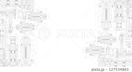 Technical drawing of details.Engineering technology design.A set of mechanical parts.Vector illustration. 127534863