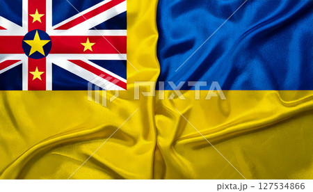 ニウエの国旗とウクライナの国旗。 ニウエの国旗とウクライナの国旗。 127534866