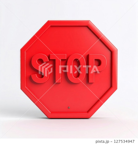 Red Octagonal Stop Sign on White Background 127534947