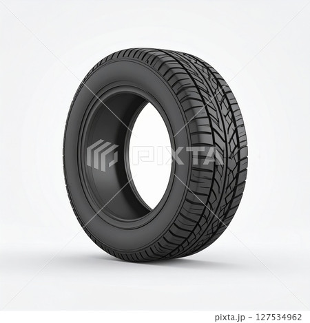 Black Car Tire on White Background 127534962