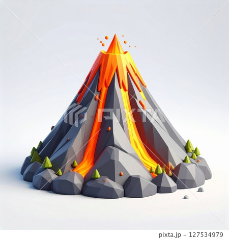 Lowpoly Volcano Eruption 3D Render 127534979