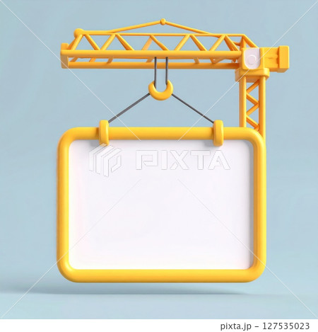 Yellow Crane Lifting Blank White Sign 3D Render Yellow Crane Lifting Blank White Sign 3D Render 127535023