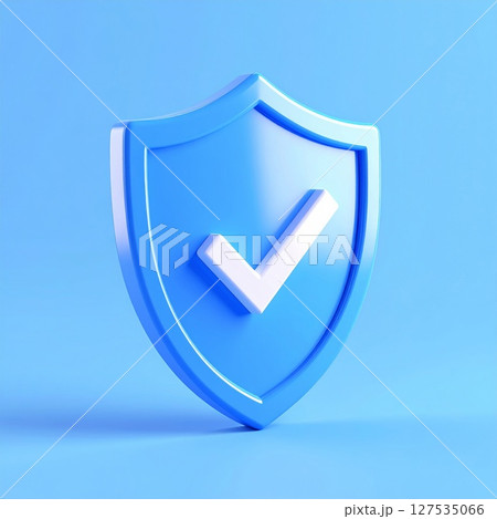 3D Render of Blue Shield with White Check Mark 3D Render of Blue Shield with White Check Mark 127535066