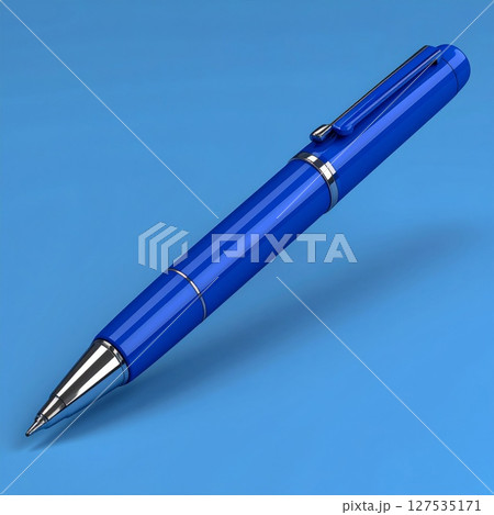 Blue Metallic Pen on Blue Background 127535171