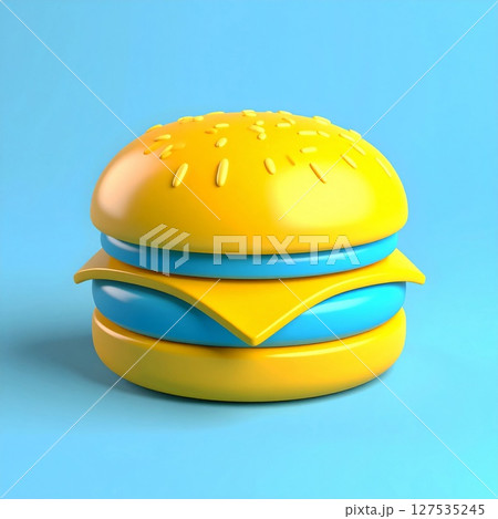 Bright Yellow and Blue 3D Rendered Burger 127535245