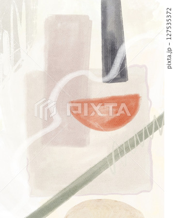 Beige and red abstract impressionist wall art in watercolor and acrylic mix. Modern oil painting on canvas for posters, home decor, invitations, web design, and printable art. 127535372