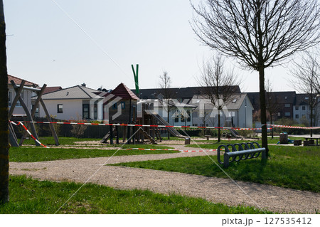 Empty closed playground for children in Europa. Empty closed playground for children in Europa. 127535412