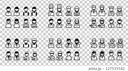働く人職業のシンプルなモノクロイラストアイコンセット 127535582