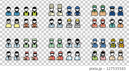 働く人職業のシンプルなカラーイラストアイコンセット 127535583