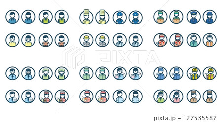 働く人職業のシンプルな丸いカラーイラストアイコンセット 127535587